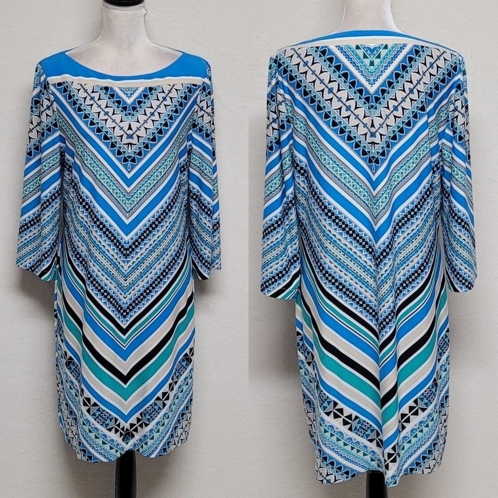 Beige by Eci Multi-color Aztec Chevron Striped Round Neck Midi Dress 14